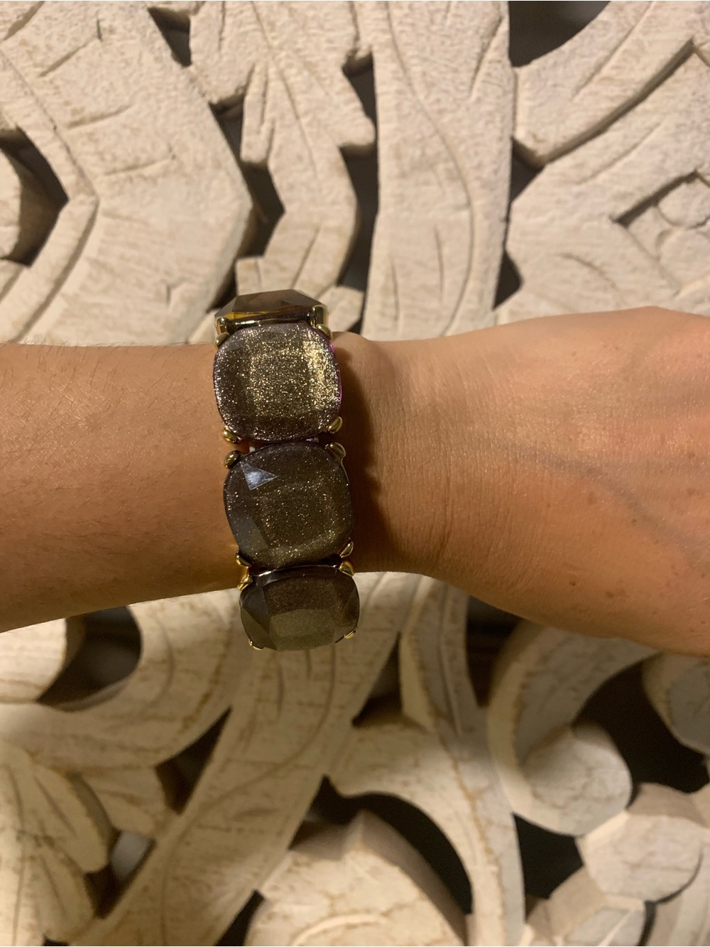 Gold Glitter Stone Stretch Bracelet - Women Jewelry